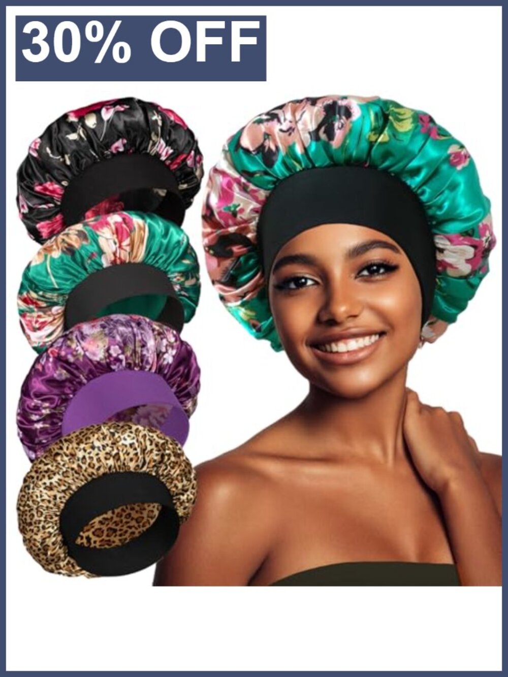 Satin Sleep Bonnet Wide Band Hair Cap 4PC Set Turban Beanie
